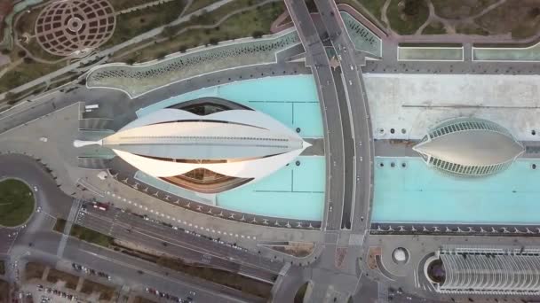 Spain, Valencia, City of Arts and Sciences, aerial shoot, top view — Stock Video