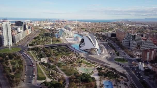 Spanyolország, Valencia - február, 14 2018-ban a város a Művészetek és a scients, légi fényképezés — Stock videók