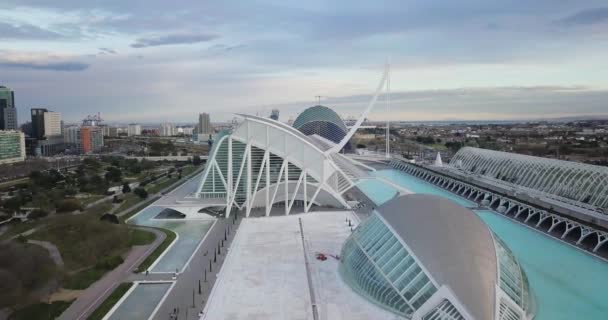 ESPAÑA, VALENCIA - FEBRERO, 14 2018 Ciudad de las artes y las ciencias, tiro aéreo — Vídeos de Stock