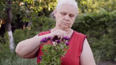 üst düzey kadın onun Garden'da çalışıyor