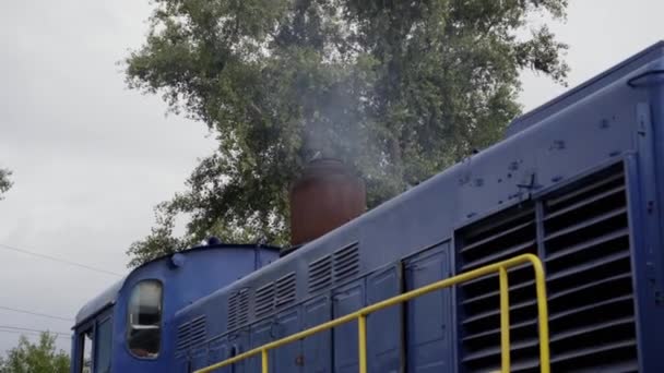 Monteur controleert een trein. Reparatie van pauzesysteem van de locomotief. — Stockvideo