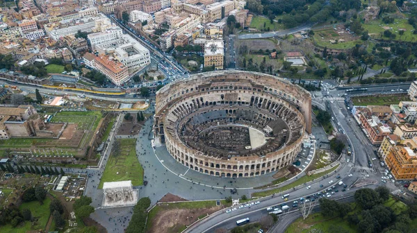 Vista Aérea Coliseu Antiga Cidade Roma Itália Fotografia Drones — Fotografia de Stock