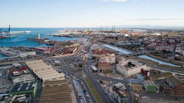 Vue Aérienne Jetée Avec Yachts Bateaux Dans Ville Valence Espagne — Photo