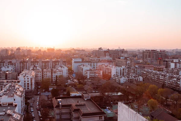 Aerial view of chinese city at sunset