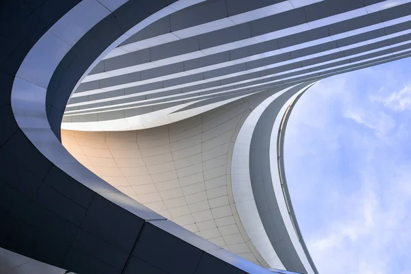 Vista Baixo Ângulo Edifício Moderno Futurista Pequim China Fotos De Bancos De Imagens