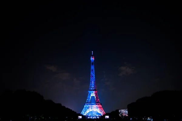 Bastille Day 2018 París Francia Julio 2018 Fuegos Artificiales Torre — Foto de Stock