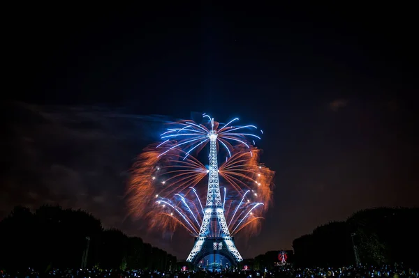 Bastille Day 2018 Roku Paryżu Lipca 2018 Fajerwerki Wieży Eiffla — Zdjęcie stockowe