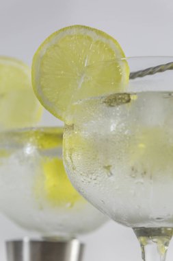 İki bardak limon dekorasyon ayrıntılı, beyaz arka plan ile cin