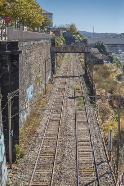 Porto Portugal 2018 Vista Aérea Comboio Ferroviário Cidade Porto Portugal — Fotografia de Stock