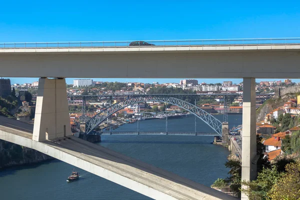 Widok Rzekę Douro Luis Mosty Infante Banki Łodzi Rzece Porto — Zdjęcie stockowe