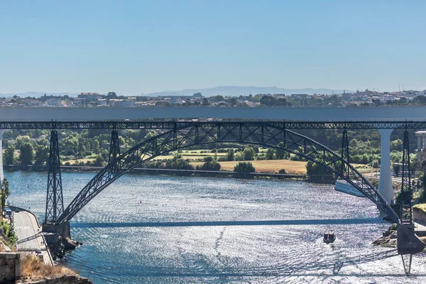 Вид Реку Douro Мосты Maria Pia Infante Берега Лодки Реке — стоковое фото