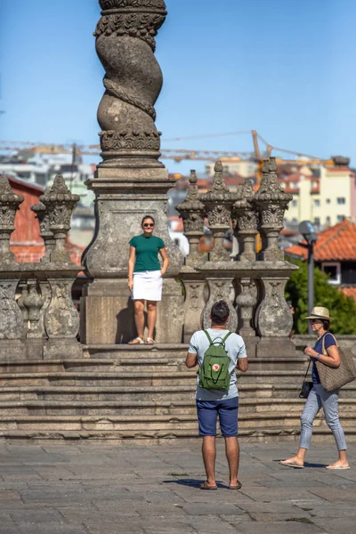 Oporto Portugal 2018 Vista Pillory Ciudad Oporto Una Escultura Ornamentada —  Fotos de Stock