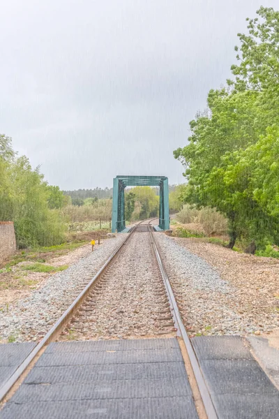Pohled na strukturu kovového mostu na vlakové trati v Obidos — Stock fotografie