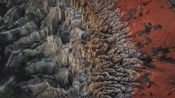 Aerial view of a drone, with rare geological phenomenon, cliffs of clayey clay with erosion, strange forms, locally called Miradouro da Lua — Stock Photo, Image