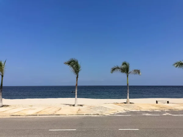 Zicht Luanda Marginaal Met Palmbomen Voetgangerszone Atlantische Oceaan Als Achtergrond — Stockfoto
