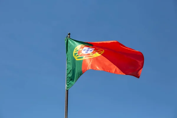 Viseu Portugal 2020 View Flag Portugal Flagpole Waving Wind Blue — Stock Photo, Image