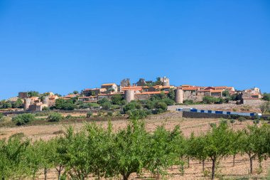 Figueira de Castelo Rodrigo, Portekiz - 08 23 2020: Figueira de Castelo Rodrigo ortaçağ köyü, dış kale, ikonik ve turistik Portekiz mirası