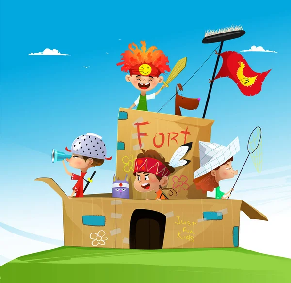 Ilustración vectorial de niños de dibujos animados felices — Vector de stock