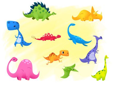 Set Jurassic sürüngen vektör illüstrasyon karikatür dinozor.