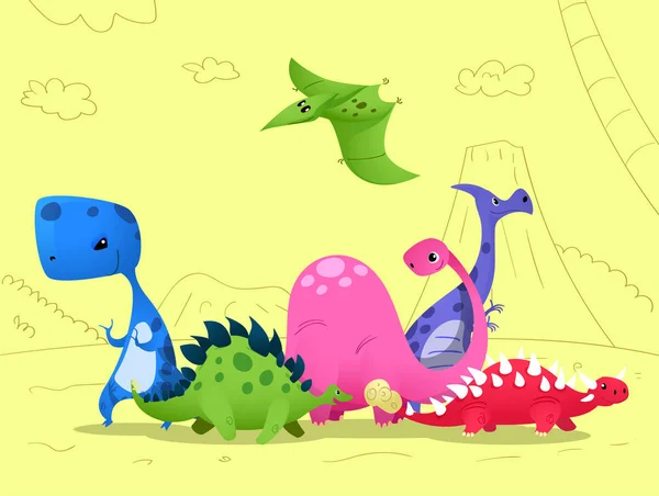 Coleção de dinossauros de desenhos animados engraçados . — Vetor de Stock