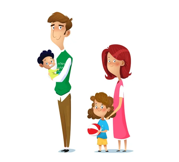 Família feliz. Pai, mãe, filho e filha juntos — Vetor de Stock