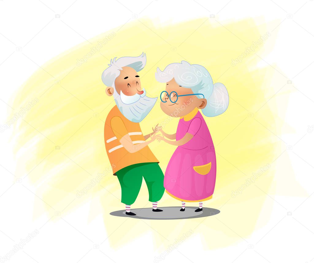Romantic couple grandparents are standing next to each other