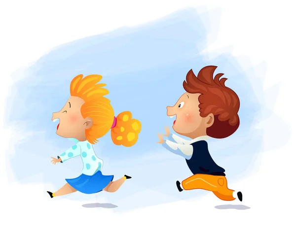 Okul öncesi kız hızlı çalışan ve catch-up ve tag oyunu oynamak