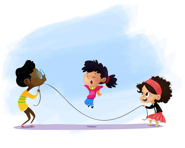 Children playing jumping rope. — Stock Vector
