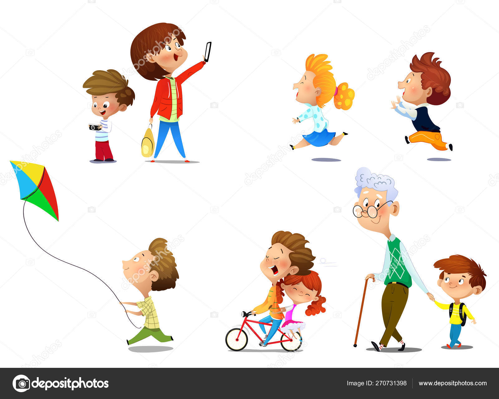 Kids playing in active games. Vector illustrations of funny children at  playground Stock Vector Image by ©Rimis164 #270731398