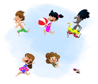 Sevimli bir çocuk seti. Renkli yaz illüstrasyonları