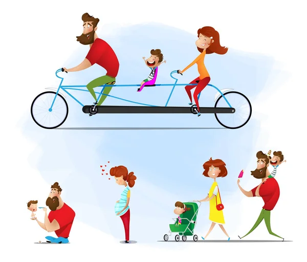 Illustration vectorielle de dessin animé père, mère et leurs enfants — Image vectorielle