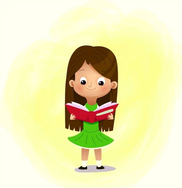 Egy kis rajzfilm lány könyvvel. Olvasókönyv. — Stock Vector