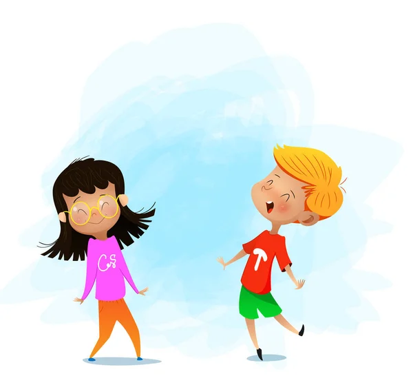 Dos niños bailan y se divierten. ilustración vectorial — Vector de stock