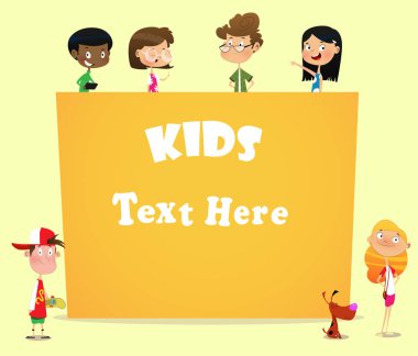 boş bir afiş tutan çocuklar gösteren resim