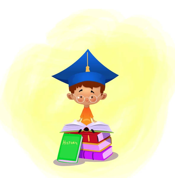 Vector illustration of school boy reading. Vector — Stock Vector