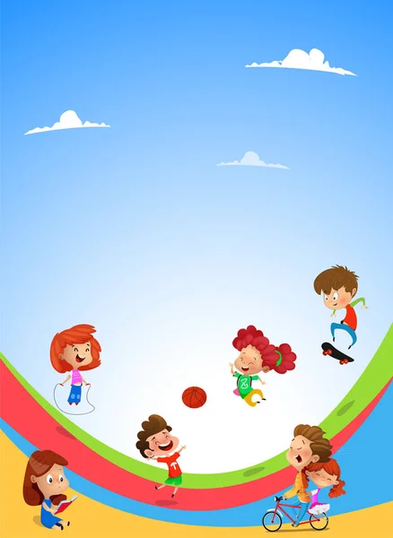 Vector banner met spelende kinderen. Zomervector — Stockvector