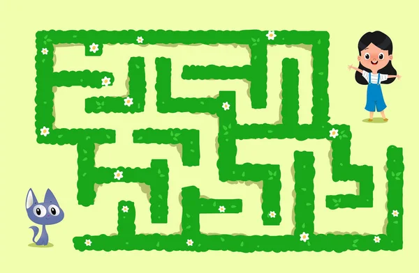 Jeu de labyrinthe vectoriel avec chat et elle — Image vectorielle