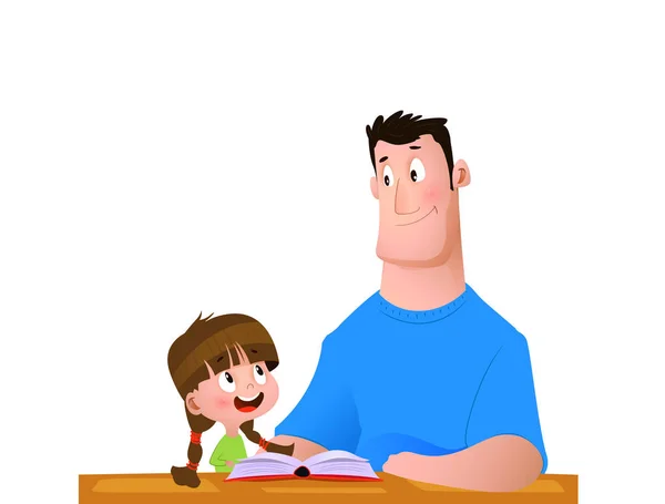 Padre e hija pasan tiempo leyendo un libro — Vector de stock