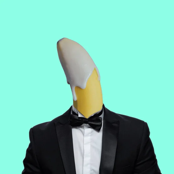 Legrační Umění Koláž Koncept Banán Muž Nástrojem Suit — Stock fotografie