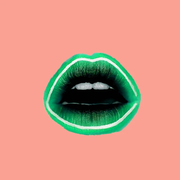 当代艺术拼贴画 绿色的嘴唇 — 图库照片