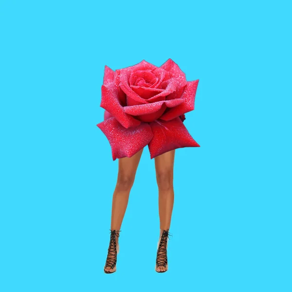 Woman\'s legs wearing high heels, rose as a body.