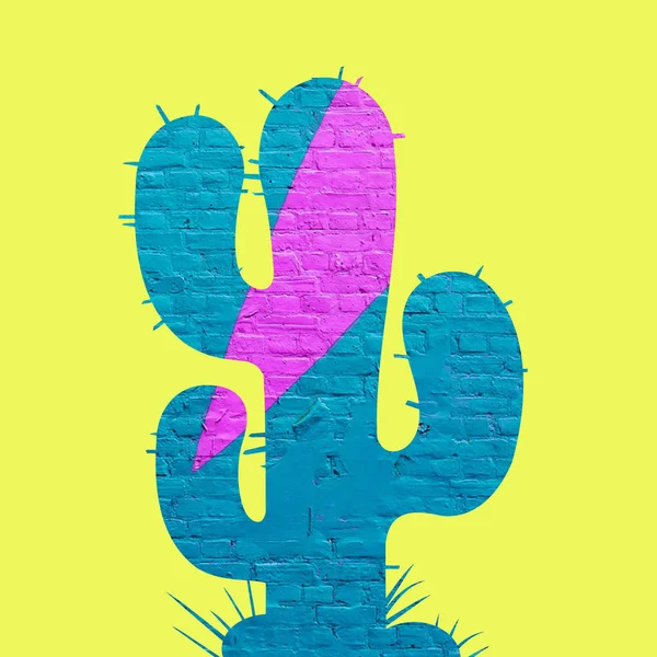 Kleurrijke Cactus Illustratie Gele Achtergrond — Stockfoto