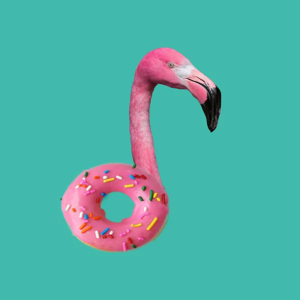 Seni Yang Lucu Konsep Donat Flamingo — Stok Foto