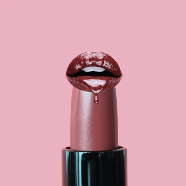 Lápiz Labial Con Labios Brillantes Imagen de stock