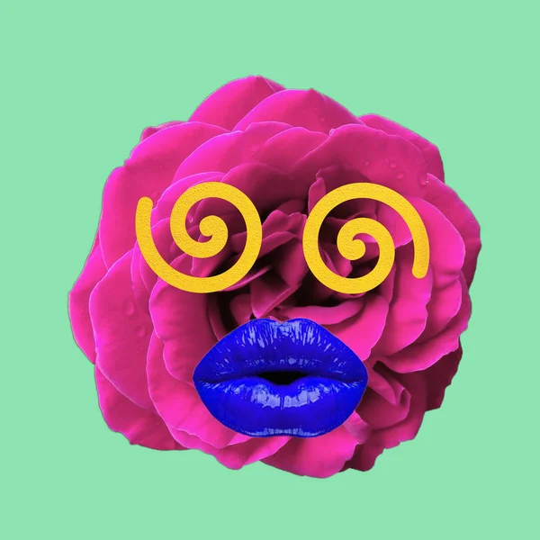 Flower Head Blue Lips Spiral Eyes — Stock Photo, Image