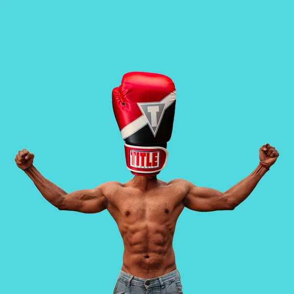 Boxer Pria Dengan Sarung Tinju Sebagai Kepala Stok Foto Bebas Royalti