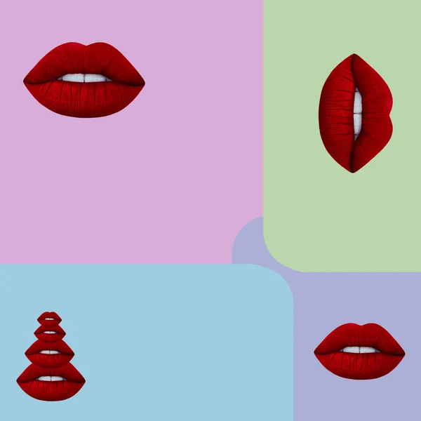 Contemporary Art Collage Lips Color Background — Stock Photo, Image