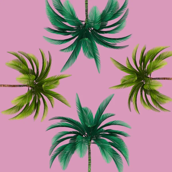 Abstract Art Collage Palm Trees Pattern Pink Background — Stock Photo, Image