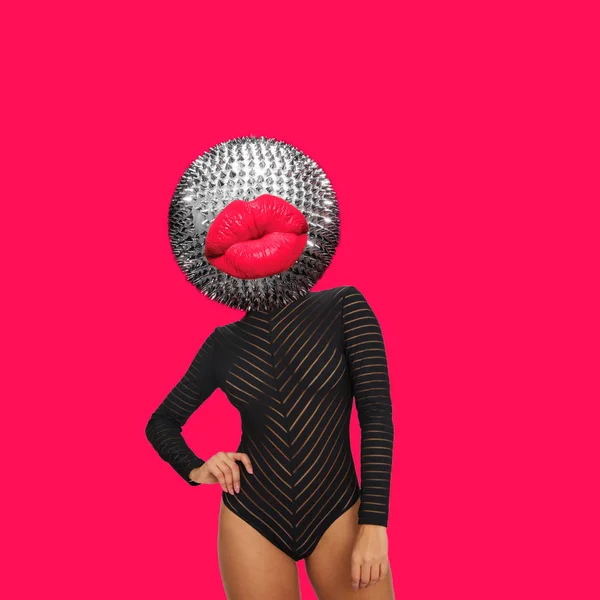 Colagem Arte Contemporânea Concept Corpo Mulher Com Bola Discoteca Como — Fotografia de Stock