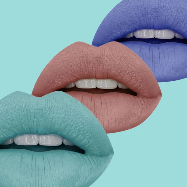 Kolase Seni Kontemporer Set Bibir Penuh Warna — Stok Foto